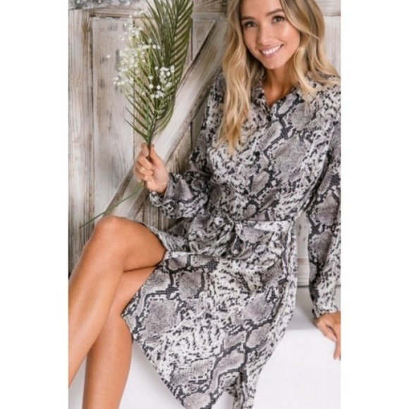 Davi & Dani Animal Python Print Shirt Dress - Picture 1 of 12